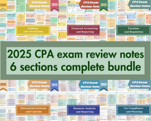 Load image into Gallery viewer, 2025 | CPA Exam Review Notes - 6 Sections Complete Bundle | Digital Download | 216 Pages | 2025 Edition