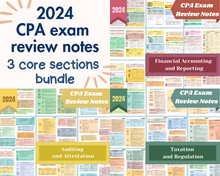 Load image into Gallery viewer, 2024 | CPA Exam Review Notes - 3 Core Sections Bundle | Digital Download | 113 Pages | 2024 Edition
