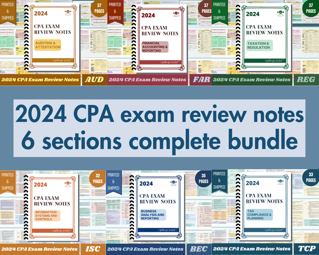 2024 | CPA Exam Review Notes - 6 Sections Complete Bundle | Printed & Shipped | 213 Pages | 2024 Edition