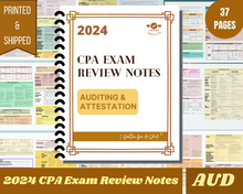 Load image into Gallery viewer, 2024 | CPA Exam Review Notes - AUD | Printed &amp; Shipped | 37 Pages | Auditing and Attestation | 2024 Edition
