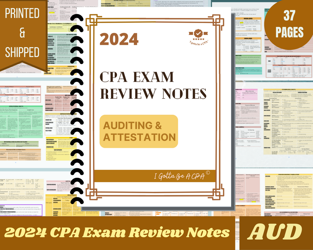 2024 | CPA Exam Review Notes - AUD | Printed & Shipped | 37 Pages | Auditing and Attestation | 2024 Edition