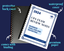 Load image into Gallery viewer, 2024 | CPA Exam Review Notes - BAR | Printed &amp; Shipped | 35 Pages | Business Analysis and Reporting | 2024 Edition
