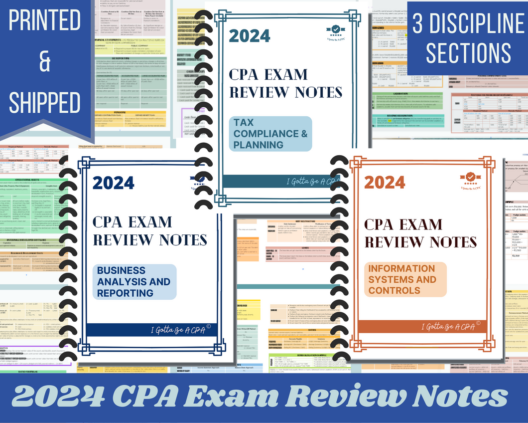 2024 | CPA Exam Review Notes - 3 Discipline Sections Bundle | Printed & Shipped| 100 Pages | 2024 Edition