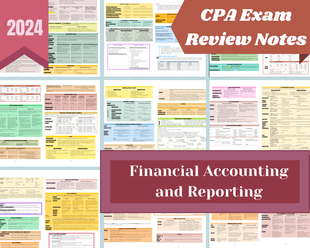 2024 | CPA Exam Review Notes - FAR | Digital Download | 39 Pages | Financial Accounting and Reporting | 2024 Edition