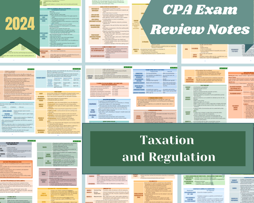2024 | CPA Exam Review Notes - REG | Digital Download | 37 Pages | Taxation  and Regulation | 2024 Edition