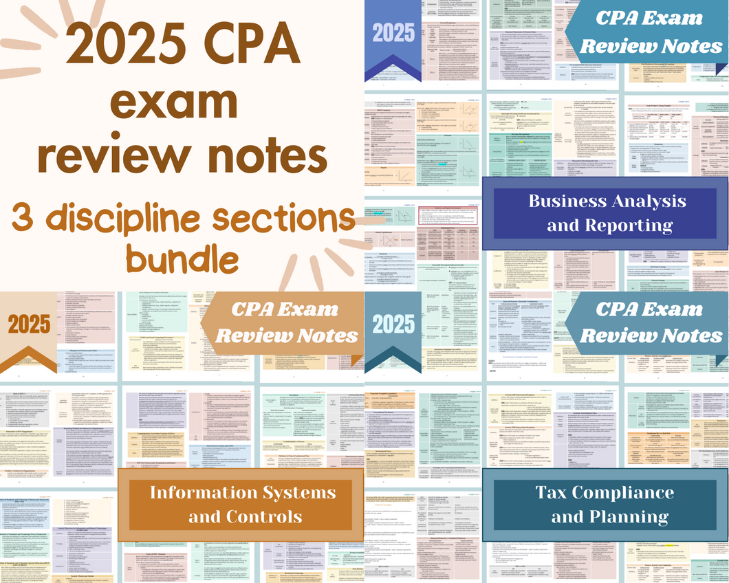 2025 | CPA Exam Review Notes - 3 Discipline Sections Bundle | Digital Download | 101 Pages | 2025 Edition