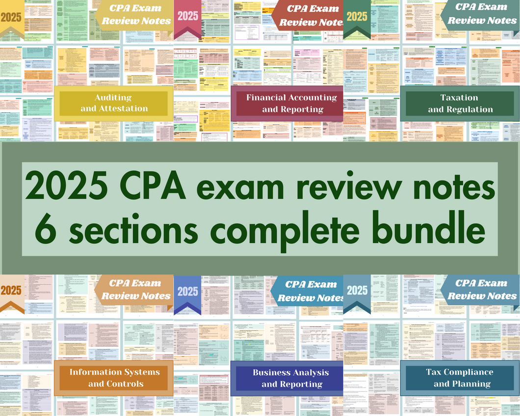 2025 | CPA Exam Review Notes - 6 Sections Complete Bundle | Digital Download | 216 Pages | 2025 Edition