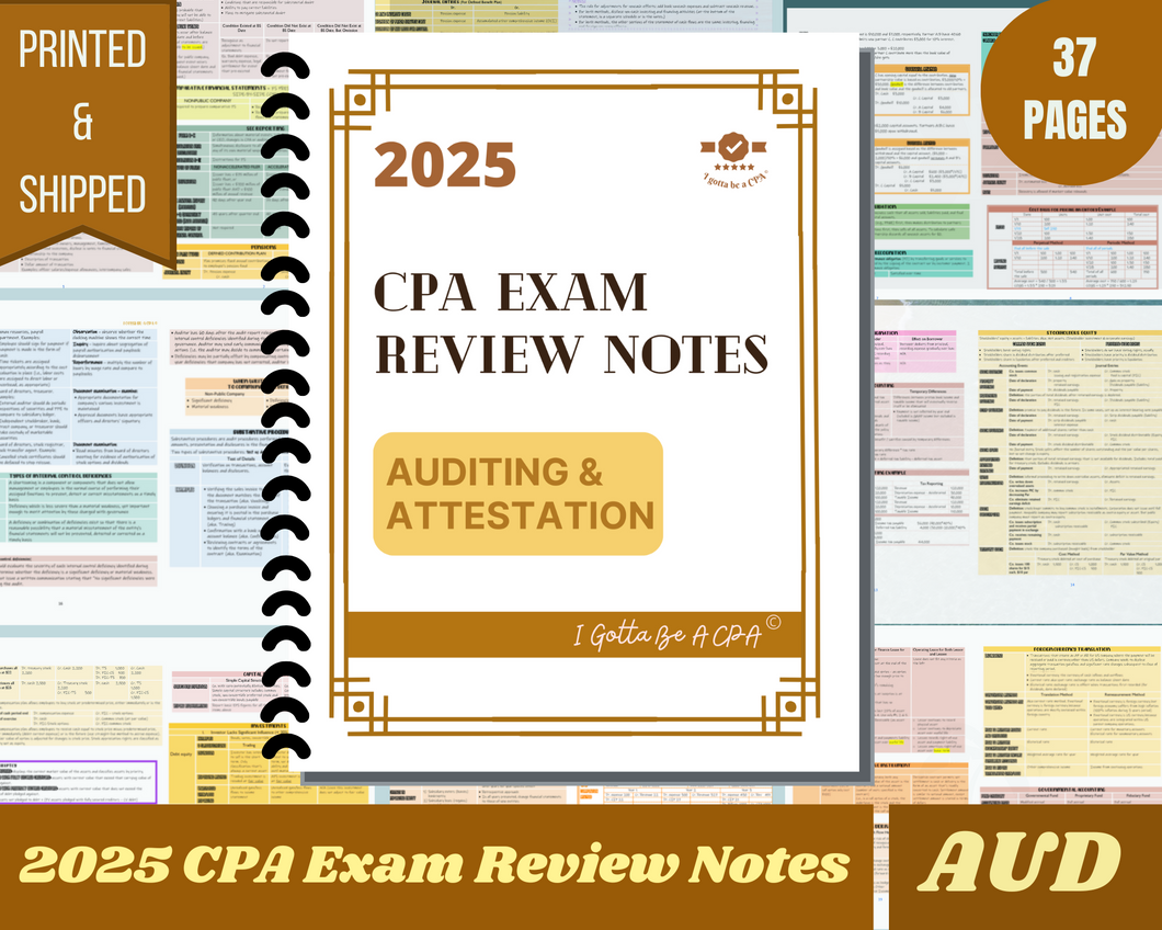 2025 | CPA Exam Review Notes - AUD | Printed & Shipped | 37 Pages | Auditing and Attestation | 2025 Edition