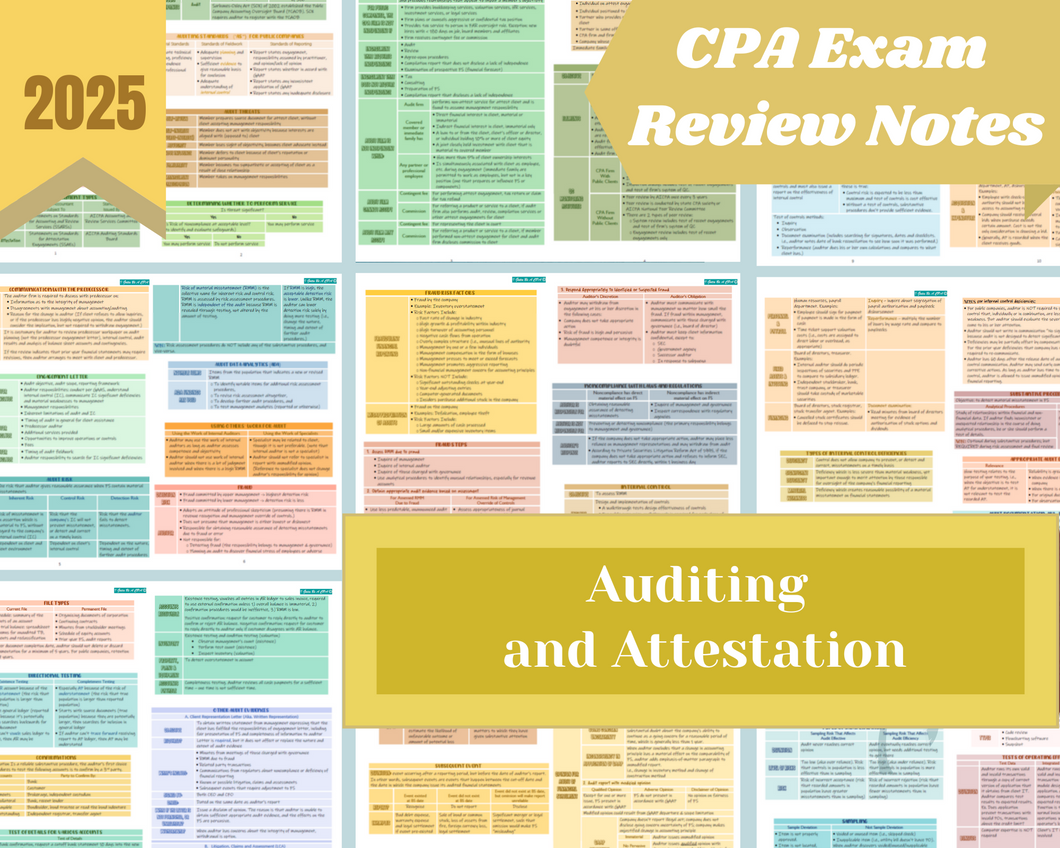 2025 | CPA Exam Review Notes - AUD | Digital Download | 37 Pages | Auditing and Attestation | 2025 Edition