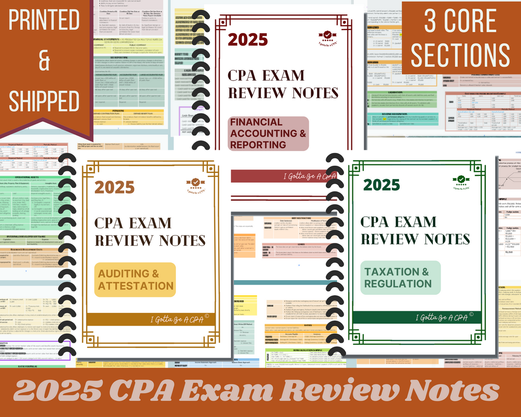 2025 | CPA Exam Review Notes - 3 Core Sections Bundle | Printed & Shipped | 115 Pages | 2025 Edition