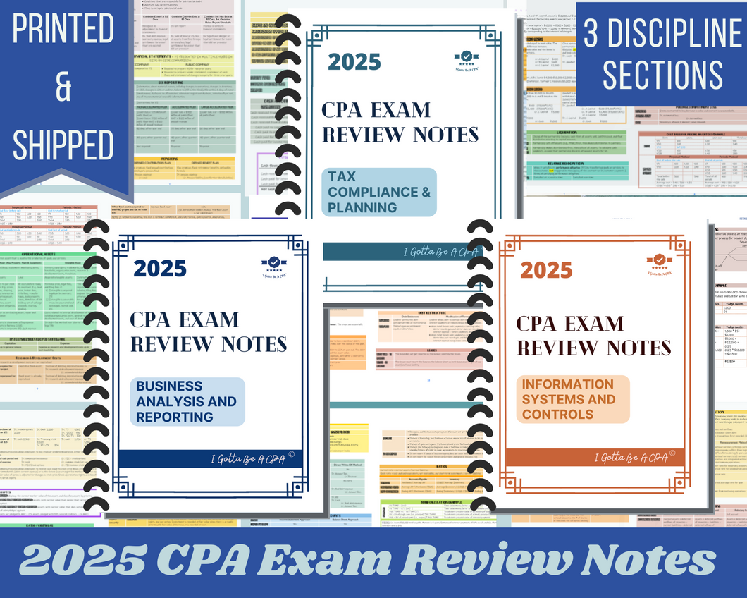 2025 | CPA Exam Review Notes - 3 Discipline Sections Bundle | Printed & Shipped| 101 Pages | 2025 Edition