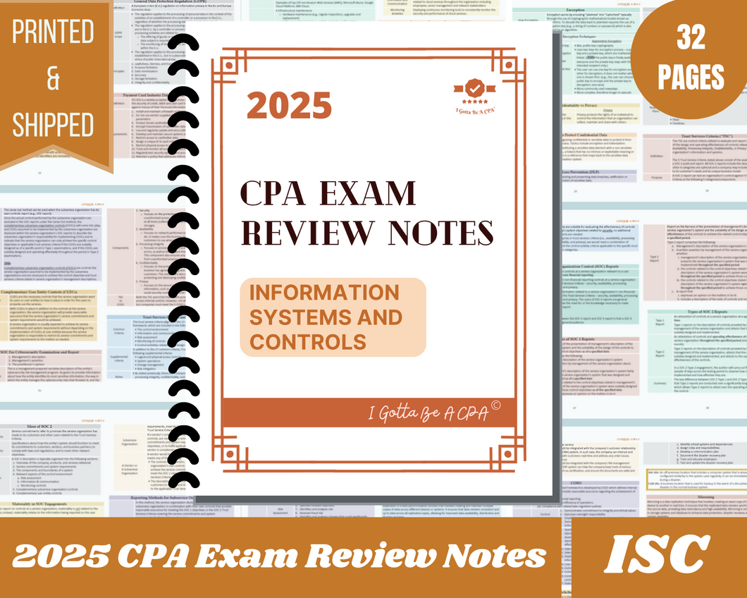 2025 | CPA Exam Review Notes - ISC | Printed & Shipped | 32 Pages | Information Systems and Controls | 2025 Edition