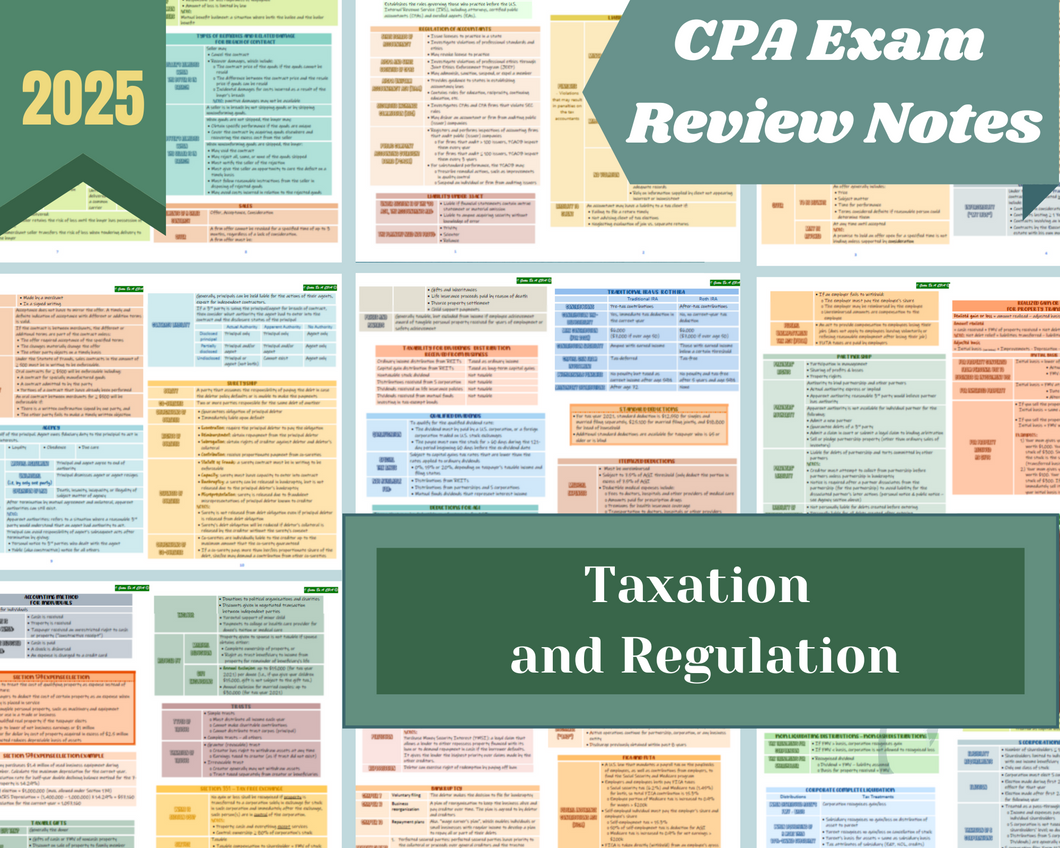 2025 | CPA Exam Review Notes - REG | Digital Download | 37 Pages | Taxation and Regulation | 2025 Edition