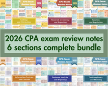 Load image into Gallery viewer, 2026 | CPA Exam Review Notes - 6 Sections Complete Bundle | Digital Download | 216 Pages | 2026 Edition
